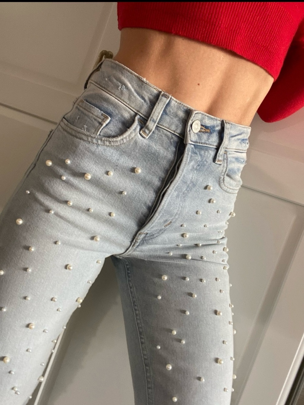 H&M Light Blue Pearl Embellished Women Jeans